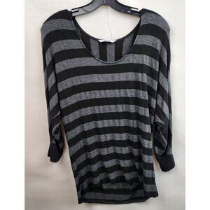 Three Dots Gray Black Striped Dolman Sleeve Scoop Neck Tunic Top Size XS
